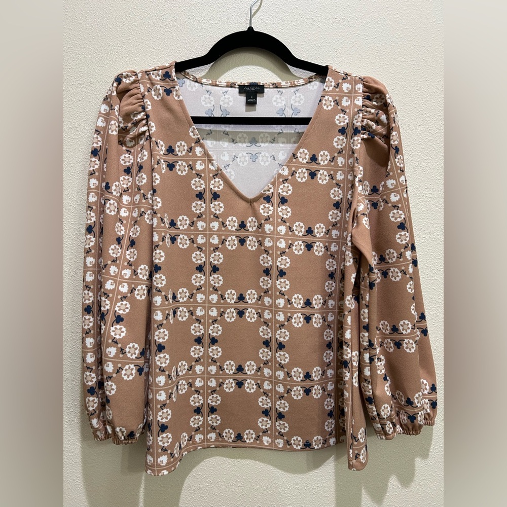 Ann Taylor Floral Tan Blouse - Picture 1 of 3